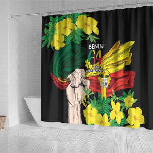 Benin National Day Shower Curtain Happy 64th Independence Anniversary Yellow Allamanda