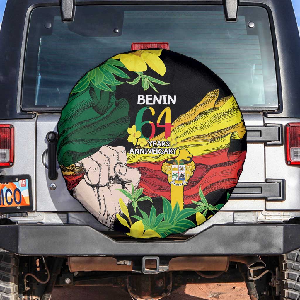 Benin National Day Spare Tire Cover Happy 64th Independence Anniversary Yellow Allamanda