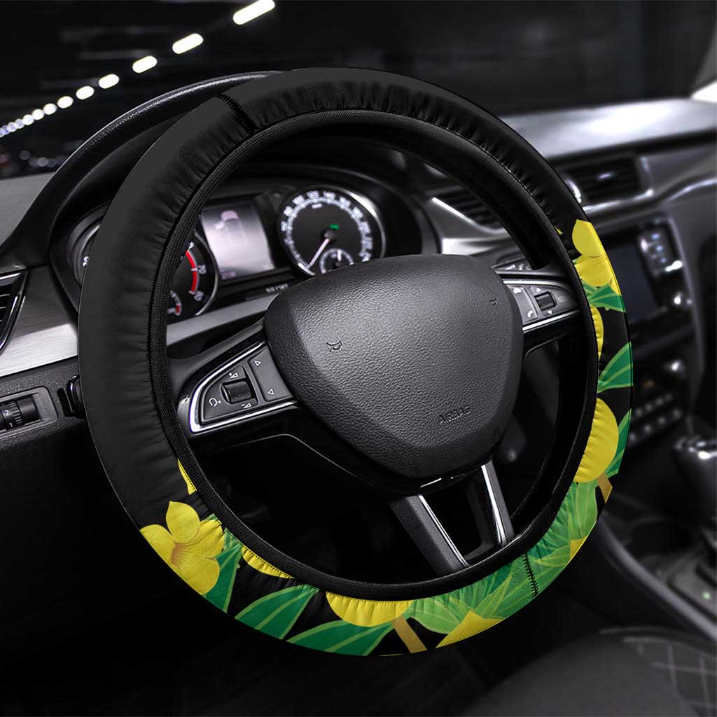 Benin National Day Steering Wheel Cover Happy 64th Independence Anniversary Yellow Allamanda