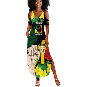 Benin National Day Summer Maxi Dress Happy 64th Independence Anniversary Yellow Allamanda