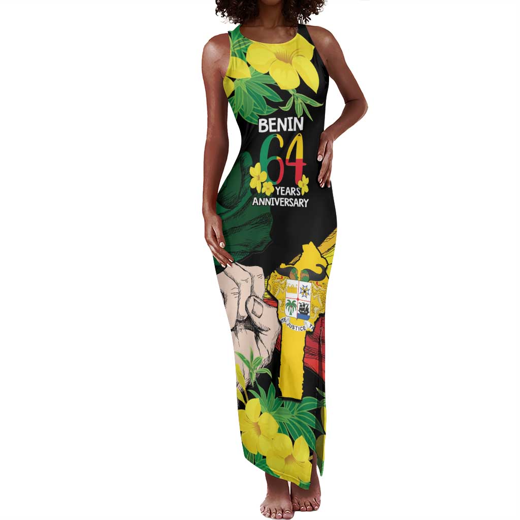 Benin National Day Tank Maxi Dress Happy 64th Independence Anniversary Yellow Allamanda