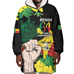 Benin National Day Wearable Blanket Hoodie Happy 64th Independence Anniversary Yellow Allamanda