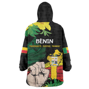 Benin National Day Wearable Blanket Hoodie Happy 64th Independence Anniversary Yellow Allamanda