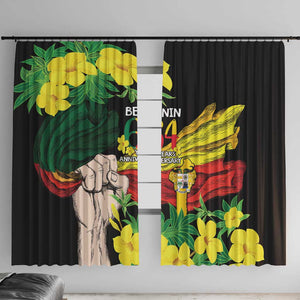 Benin National Day Window Curtain Happy 64th Independence Anniversary Yellow Allamanda