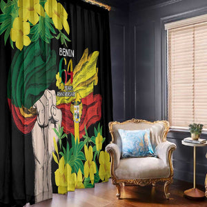 Benin National Day Window Curtain Happy 64th Independence Anniversary Yellow Allamanda