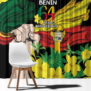 Benin National Day Window Curtain Happy 64th Independence Anniversary Yellow Allamanda