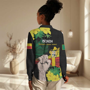 Benin National Day Women Casual Shirt Happy 64th Independence Anniversary Yellow Allamanda