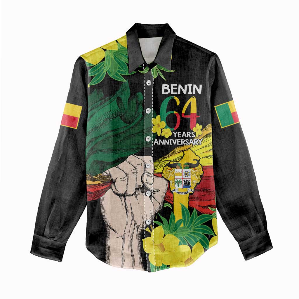 Benin National Day Women Casual Shirt Happy 64th Independence Anniversary Yellow Allamanda LT14