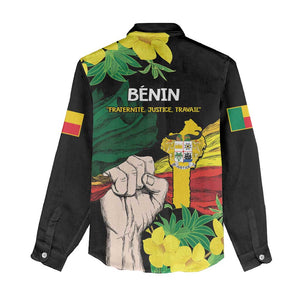 Benin National Day Women Casual Shirt Happy 64th Independence Anniversary Yellow Allamanda