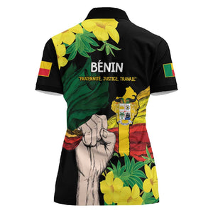 Benin National Day Women Polo Shirt Happy 64th Independence Anniversary Yellow Allamanda