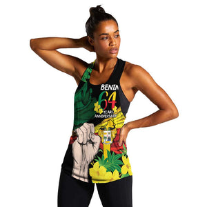 Benin National Day Women Racerback Tank Happy 64th Independence Anniversary Yellow Allamanda