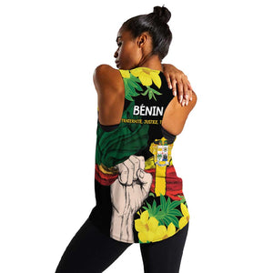 Benin National Day Women Racerback Tank Happy 64th Independence Anniversary Yellow Allamanda