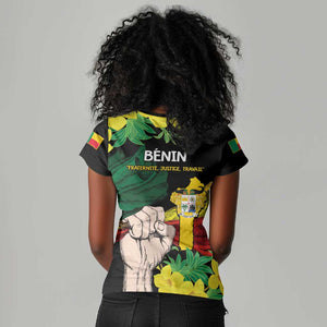 Benin National Day Women V-Neck T-Shirt Happy 64th Independence Anniversary Yellow Allamanda