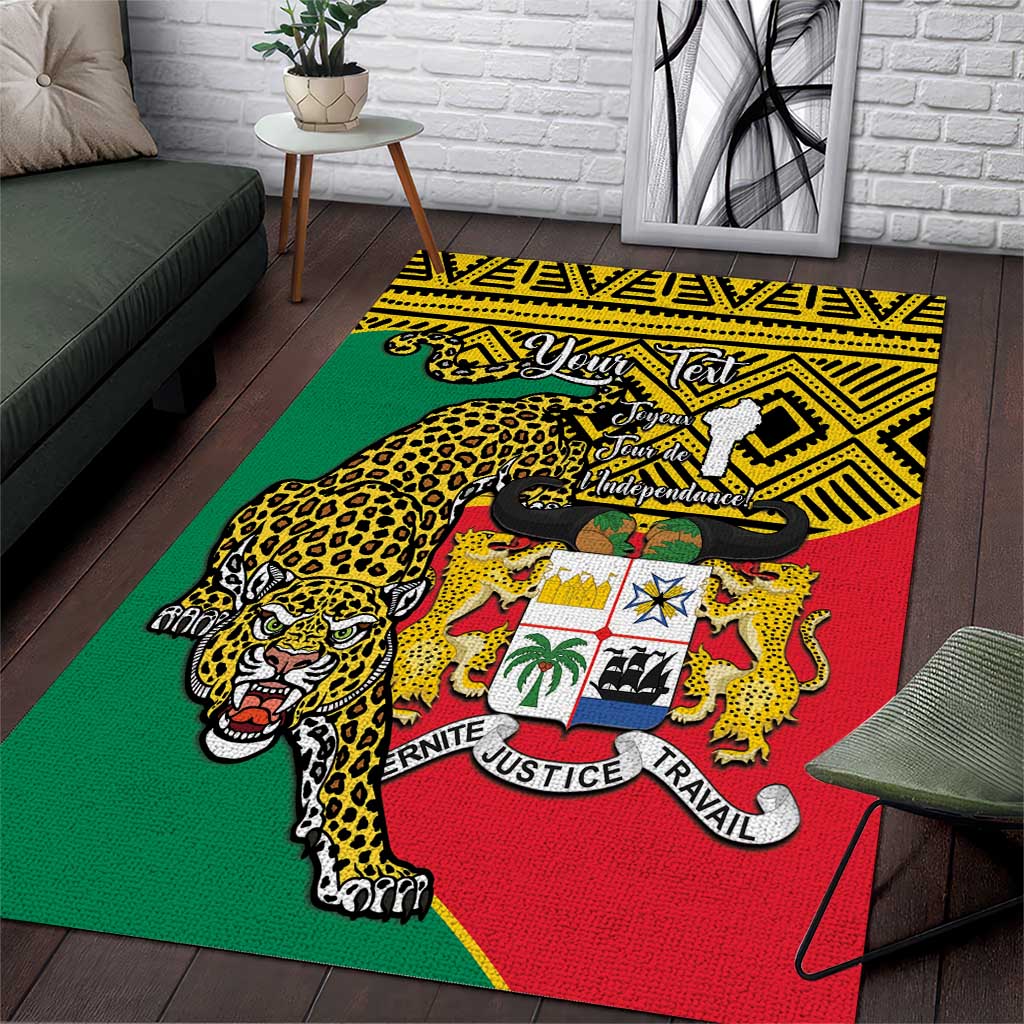 Personalised Benin National Day Area Rug Coat Of Arms With Leopard African Pattern