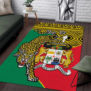 Personalised Benin National Day Area Rug Coat Of Arms With Leopard African Pattern