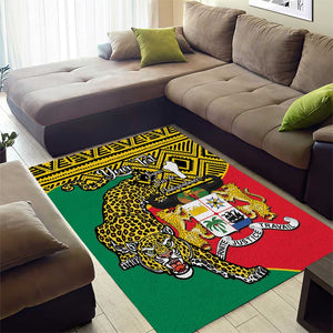 Personalised Benin National Day Area Rug Coat Of Arms With Leopard African Pattern