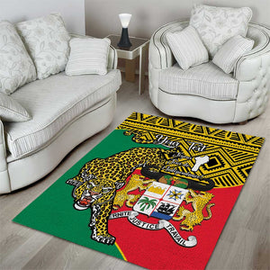 Personalised Benin National Day Area Rug Coat Of Arms With Leopard African Pattern