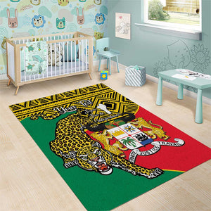 Personalised Benin National Day Area Rug Coat Of Arms With Leopard African Pattern