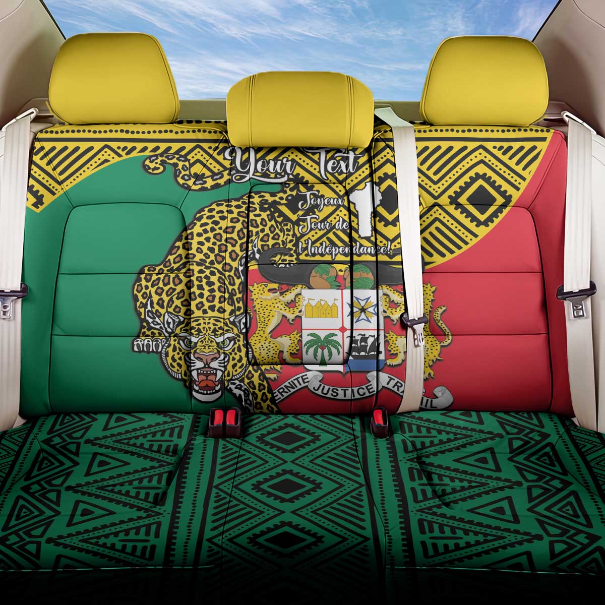 Personalised Benin National Day Back Car Seat Cover Coat Of Arms With Leopard African Pattern