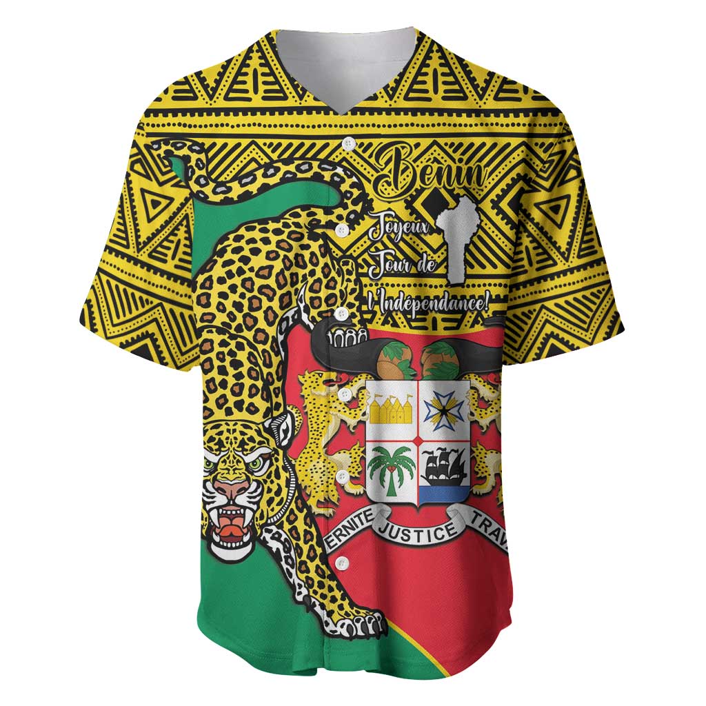 Personalised Benin National Day Baseball Jersey Coat Of Arms With Leopard African Pattern