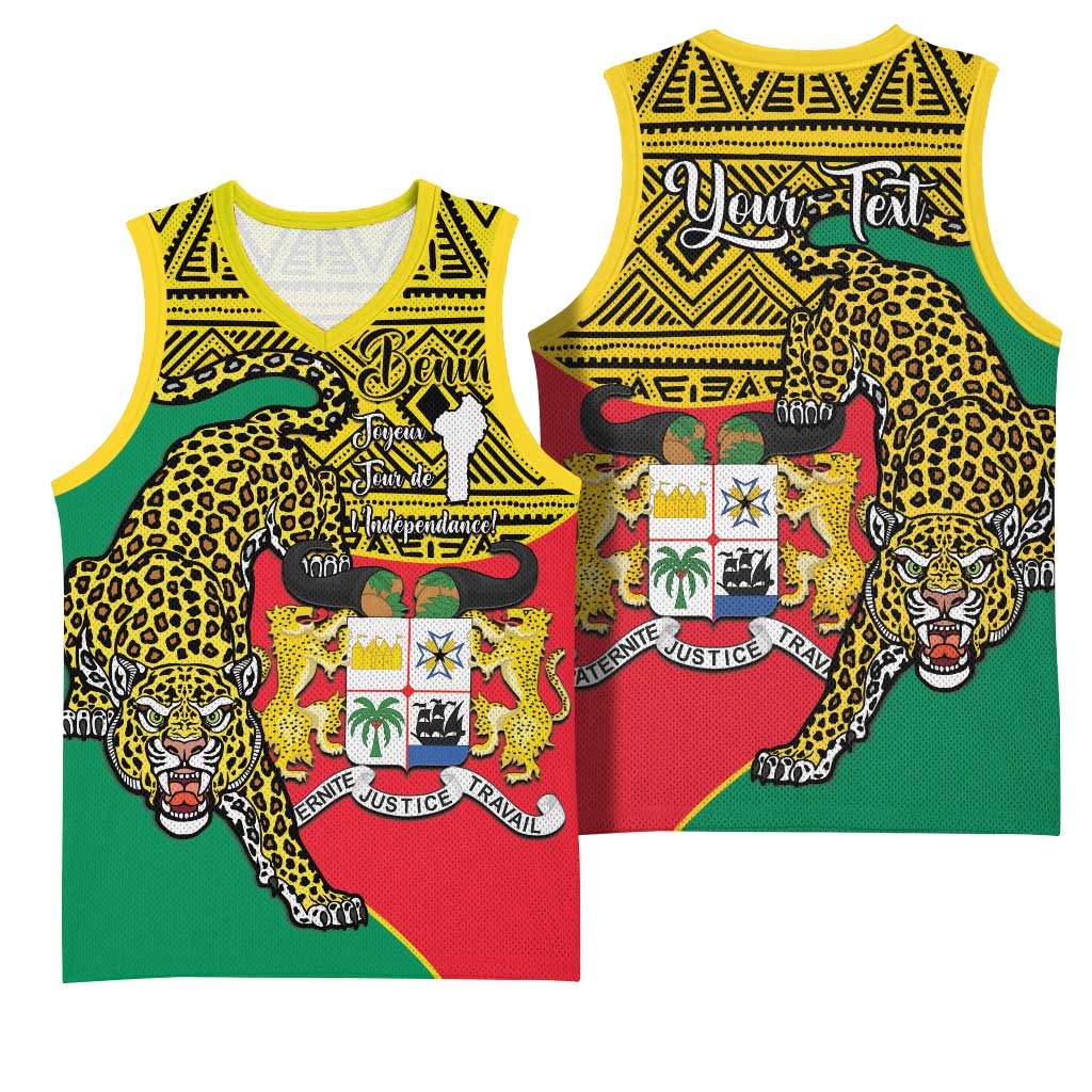 Personalised Benin National Day Basketball Jersey Coat Of Arms With Leopard African Pattern LT14