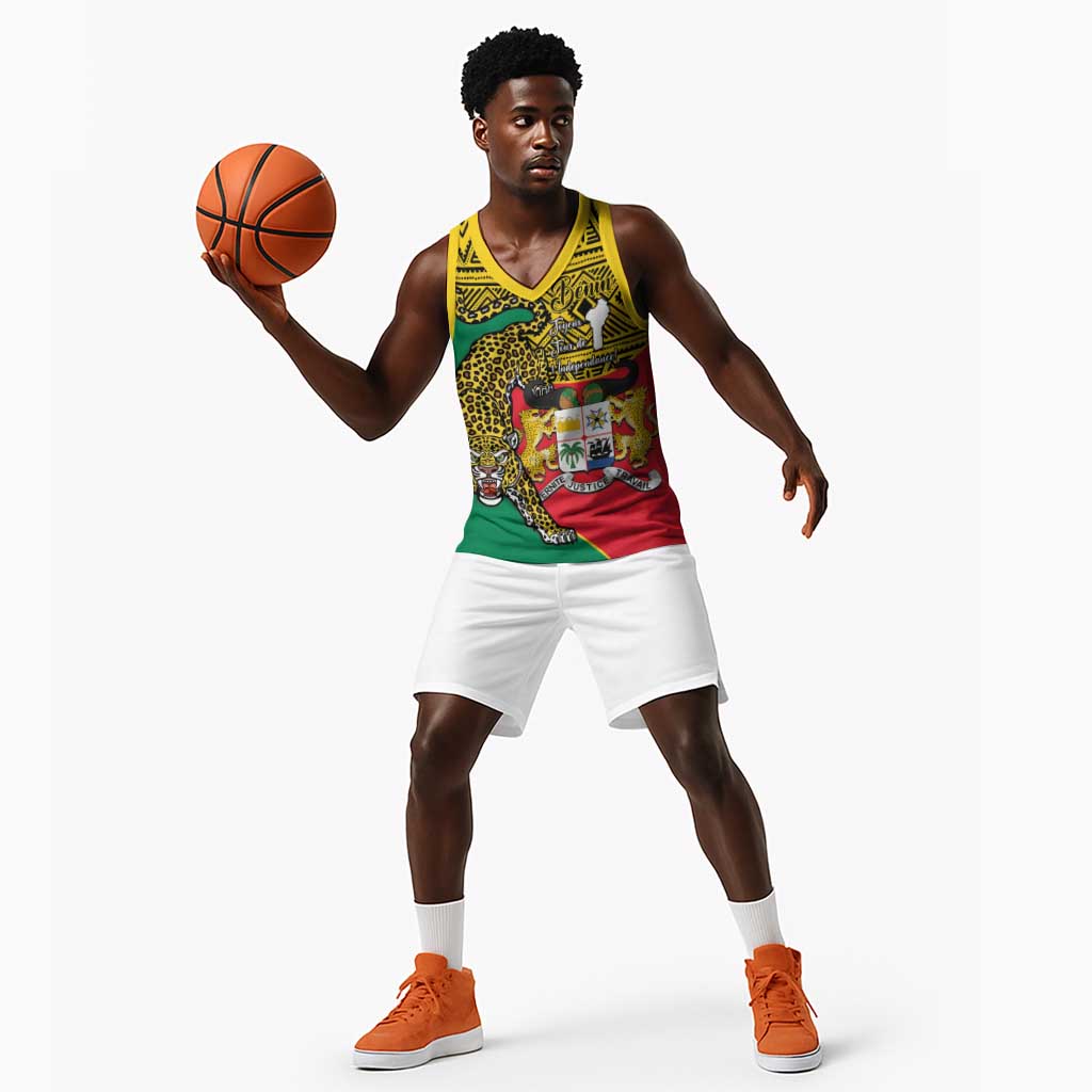 Personalised Benin National Day Basketball Jersey Coat Of Arms With Leopard African Pattern LT14