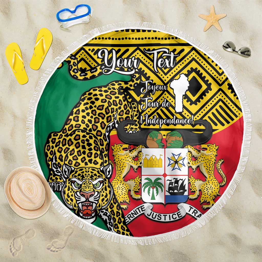 Personalised Benin National Day Beach Blanket Coat Of Arms With Leopard African Pattern