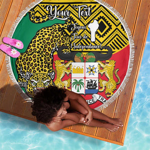 Personalised Benin National Day Beach Blanket Coat Of Arms With Leopard African Pattern