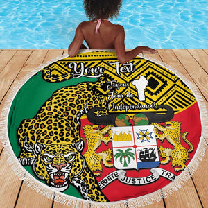 Personalised Benin National Day Beach Blanket Coat Of Arms With Leopard African Pattern