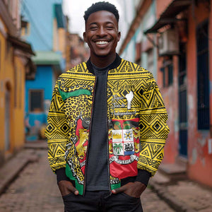 Personalised Benin National Day Bomber Jacket Coat Of Arms With Leopard African Pattern