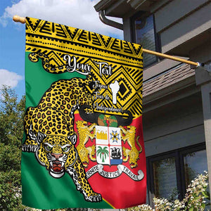 Personalised Benin National Day Garden Flag Coat Of Arms With Leopard African Pattern