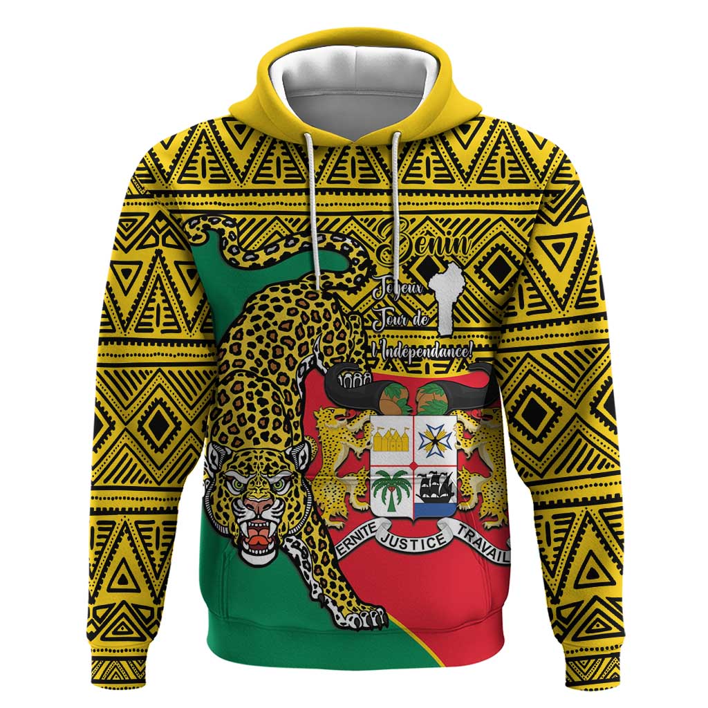 Personalised Benin National Day Hoodie Coat Of Arms With Leopard African Pattern