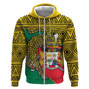 Personalised Benin National Day Hoodie Coat Of Arms With Leopard African Pattern