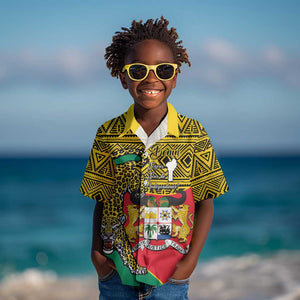 Personalised Benin National Day Kid Hawaiian Shirt Coat Of Arms With Leopard African Pattern