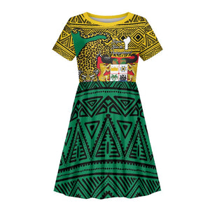 Personalised Benin National Day Kid Short Sleeve Dress Coat Of Arms With Leopard African Pattern