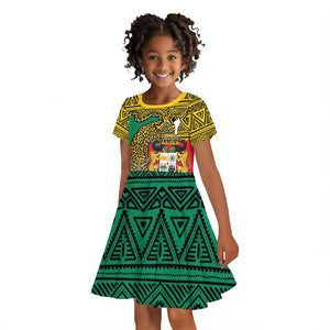 Personalised Benin National Day Kid Short Sleeve Dress Coat Of Arms With Leopard African Pattern