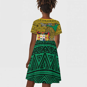 Personalised Benin National Day Kid Short Sleeve Dress Coat Of Arms With Leopard African Pattern