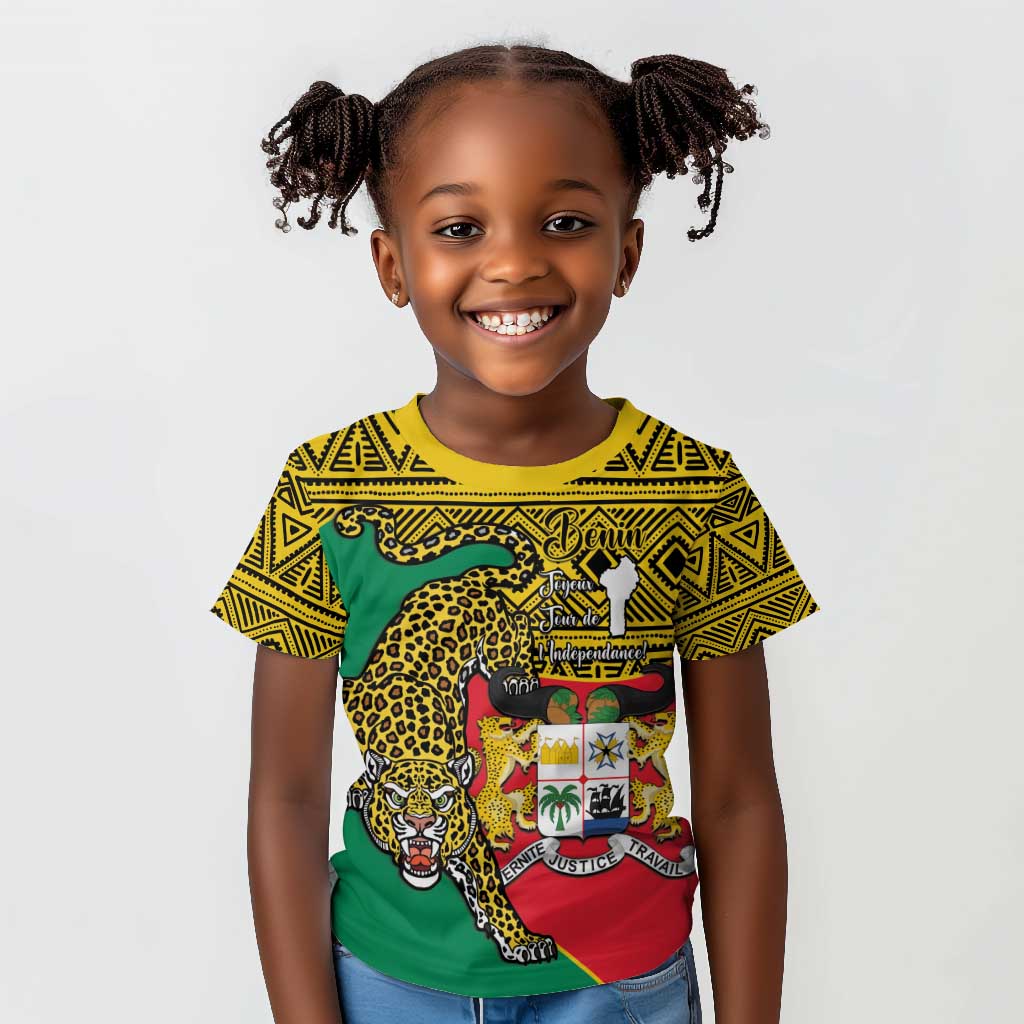 Personalised Benin National Day Kid T shirt Coat Of Arms With Leopard African Pattern