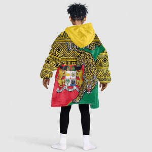 Personalised Benin National Day KId Wearable Blanket Hoodie Coat Of Arms With Leopard African Pattern