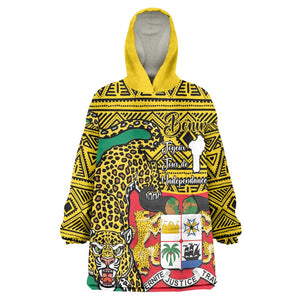 Personalised Benin National Day KId Wearable Blanket Hoodie Coat Of Arms With Leopard African Pattern