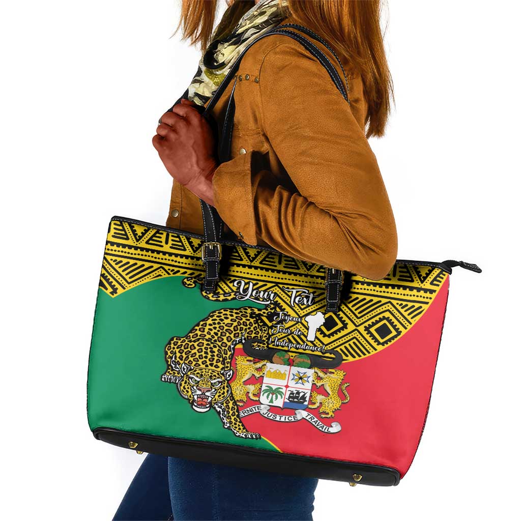 Personalised Benin National Day Leather Tote Bag Coat Of Arms With Leopard African Pattern