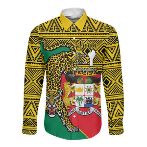 Personalised Benin National Day Long Sleeve Button Shirt Coat Of Arms With Leopard African Pattern