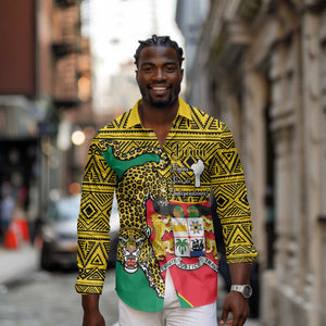 Personalised Benin National Day Long Sleeve Button Shirt Coat Of Arms With Leopard African Pattern