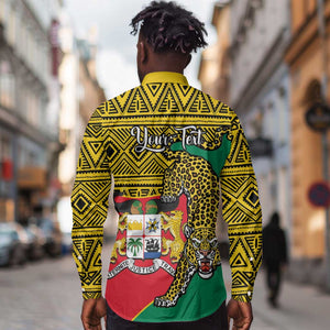 Personalised Benin National Day Long Sleeve Button Shirt Coat Of Arms With Leopard African Pattern