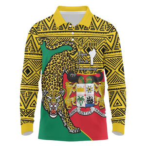 Personalised Benin National Day Long Sleeve Polo Shirt Coat Of Arms With Leopard African Pattern