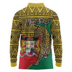 Personalised Benin National Day Long Sleeve Polo Shirt Coat Of Arms With Leopard African Pattern