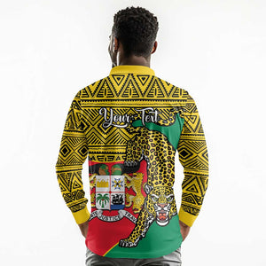 Personalised Benin National Day Long Sleeve Polo Shirt Coat Of Arms With Leopard African Pattern