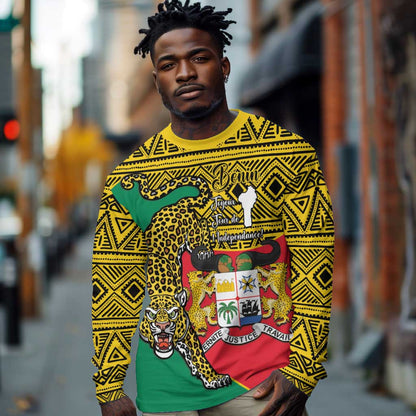 Personalised Benin National Day Long Sleeve Shirt Coat Of Arms With Leopard African Pattern LT14