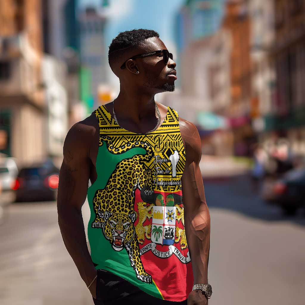 Personalised Benin National Day Men Tank Top Coat Of Arms With Leopard African Pattern