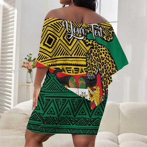 Personalised Benin National Day Off Shoulder Short Dress Coat Of Arms With Leopard African Pattern LT14